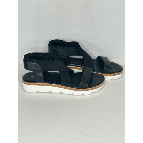 Nine West Shoes - Nine West Womens Black Elastic Cross Strap Platform Sandals Boho Chic Size 8M
